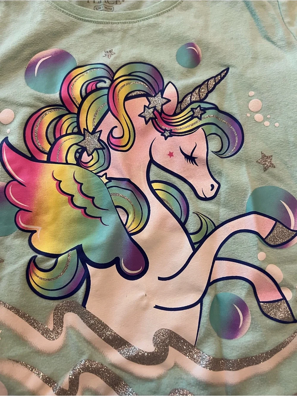 The Children's Place two Girls Graphic Tees - Pink & Mint Unicorn